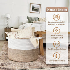 Goodpick rope basket folded image demonstrates quick reshaping into round storage.