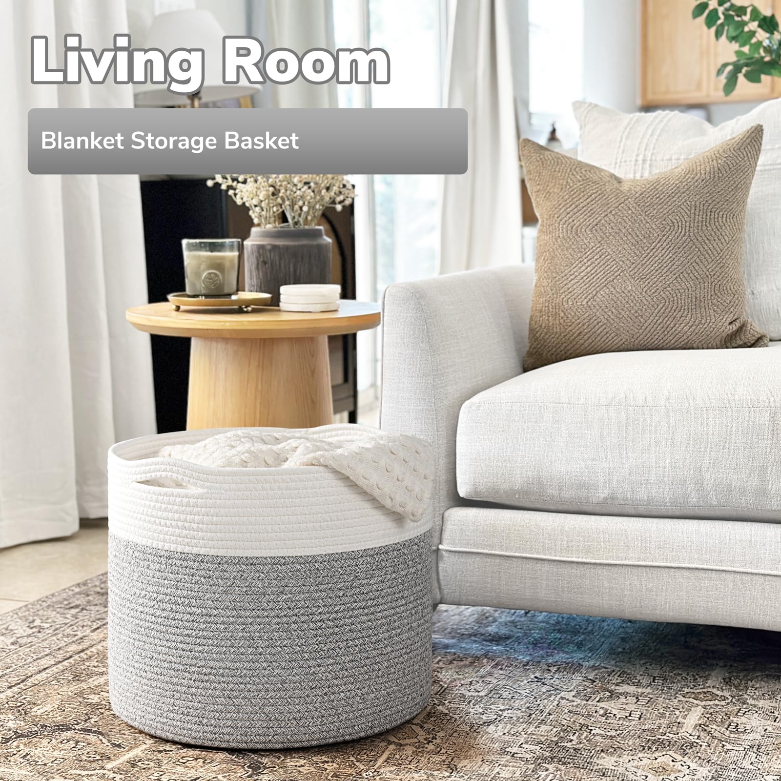 Goodpick rope basket handles for effortless room-to-room transport.