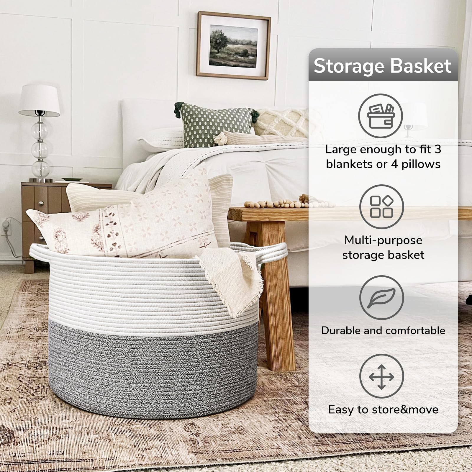 Goodpick rope basket laundry use shows large capacity for laundry and kid items.