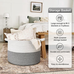 Goodpick rope basket laundry use shows large capacity for laundry and kid items.