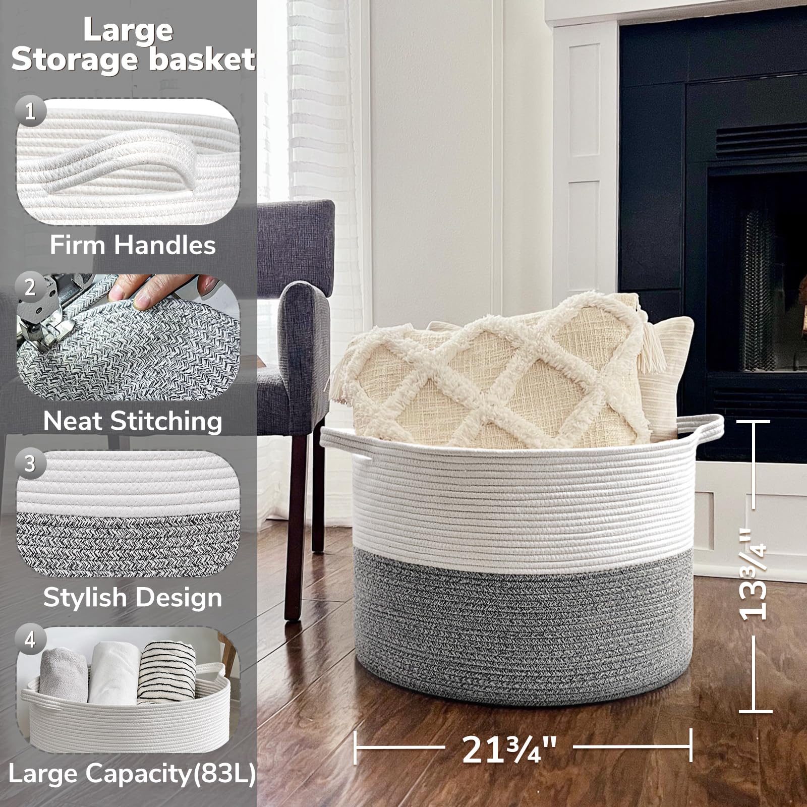 Goodpick rope basket living room decor blends neutral style with practical storage.