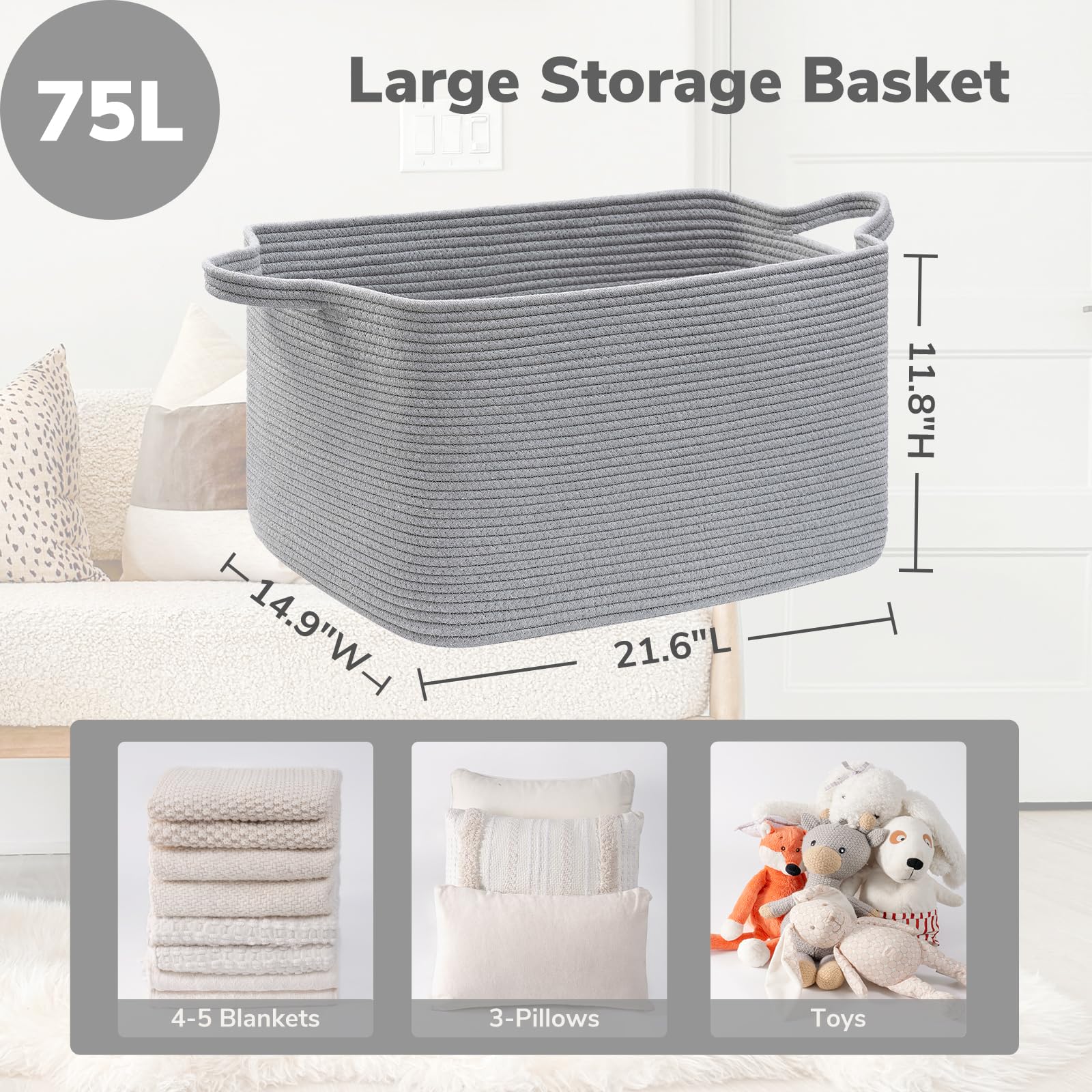 Goodpick rope toy-storage basket with handles for easy transport and toy organization.