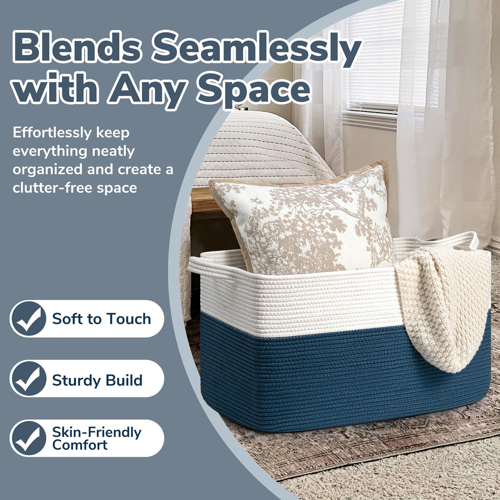 Goodpick rope basket versatile storage for living room and bedroom.
