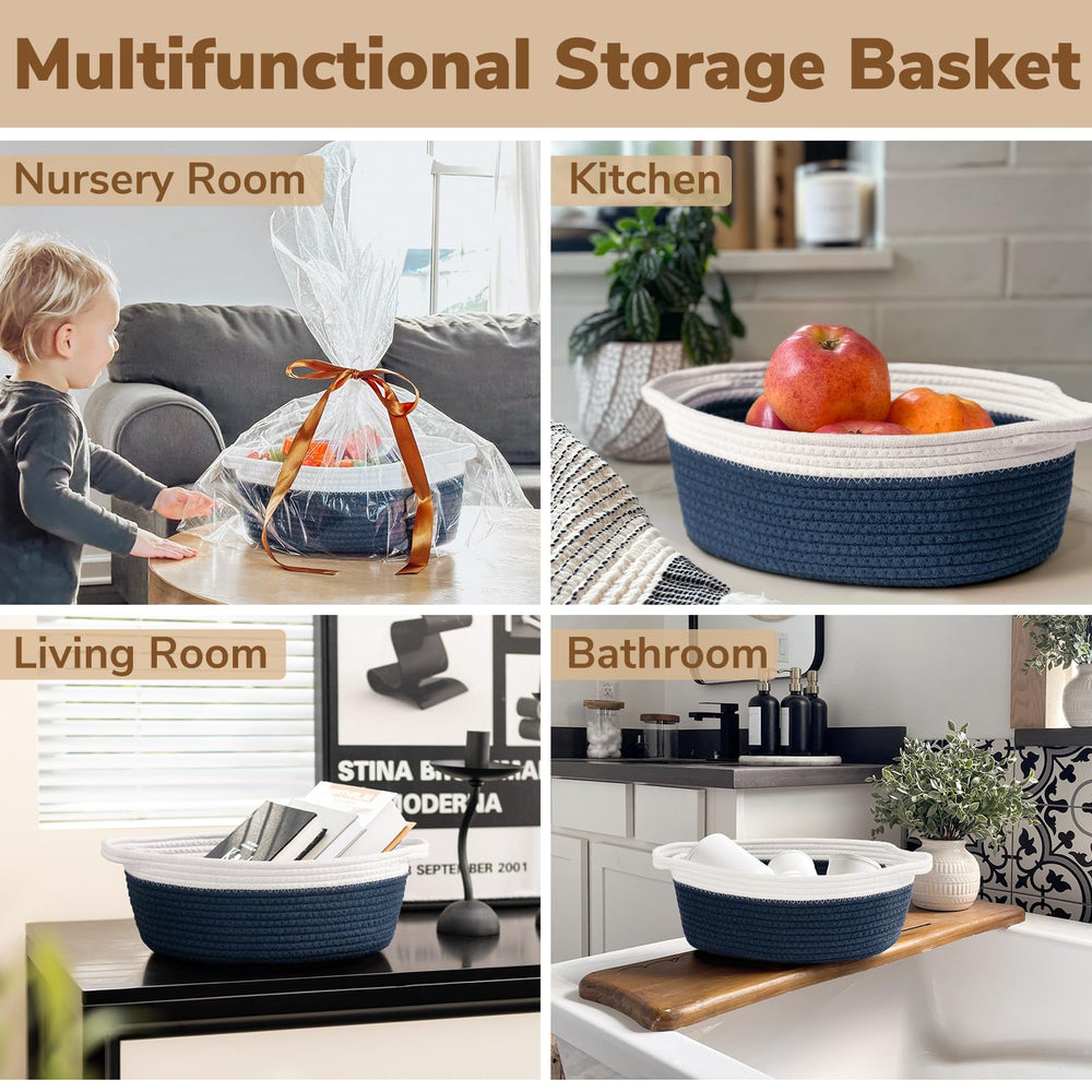 Goodpick small woven basket in bathroom organizing towels and toiletries neatly