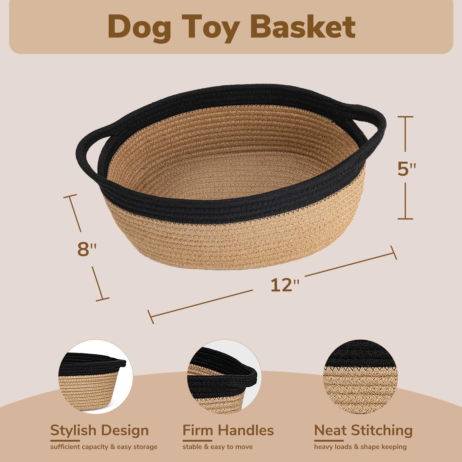 Goodpick small woven basket living room remotes storage with durable handles.