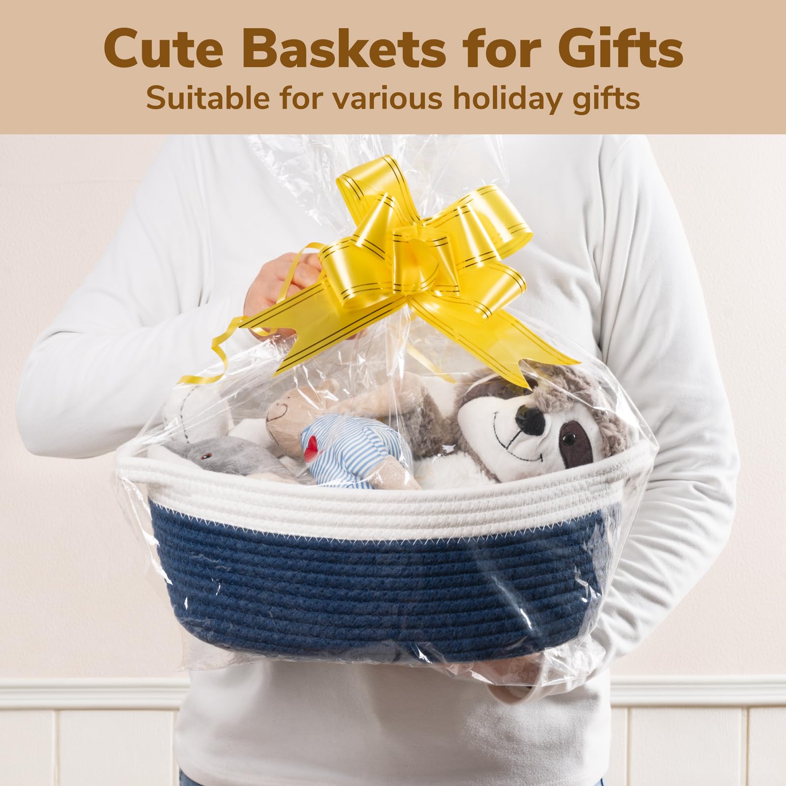 Goodpick small woven basket in living room holding remotes and books
