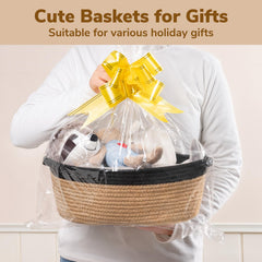 Goodpick small woven basket side with handles shows easy portability.