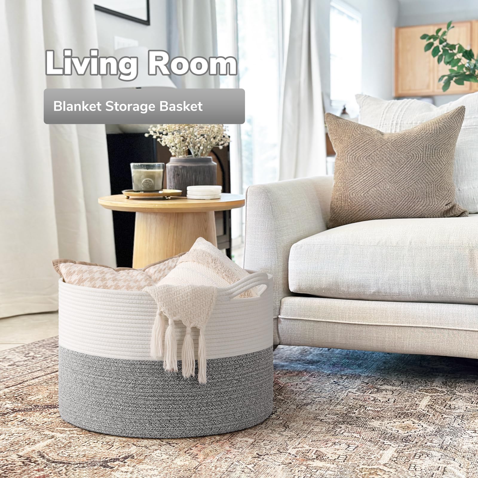 Goodpick storage basket with 19.7 by 12.6 inch size fits blankets neatly.
