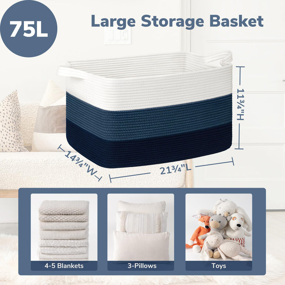 Goodpick storage basket blanket storage shows capacity for multiple throws