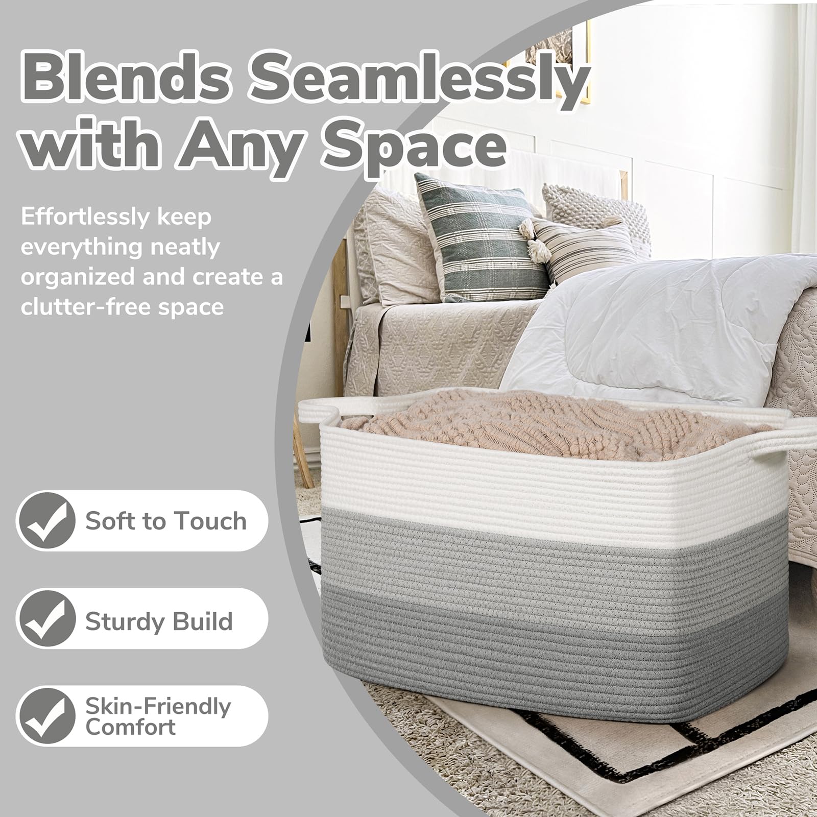 Goodpick Storage Basket filled with blankets demonstrates practical storage.