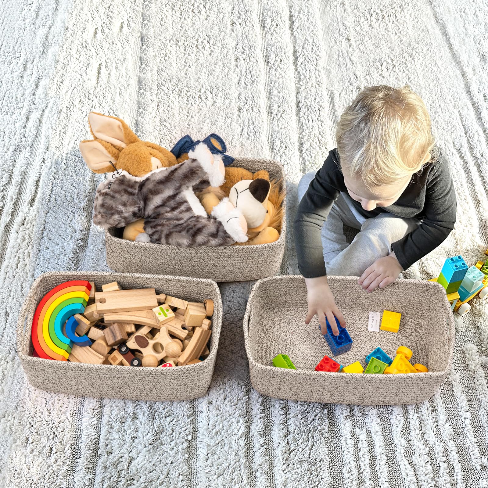 Goodpick storage baskets folded flat show efficient shipping and quick reshaping.