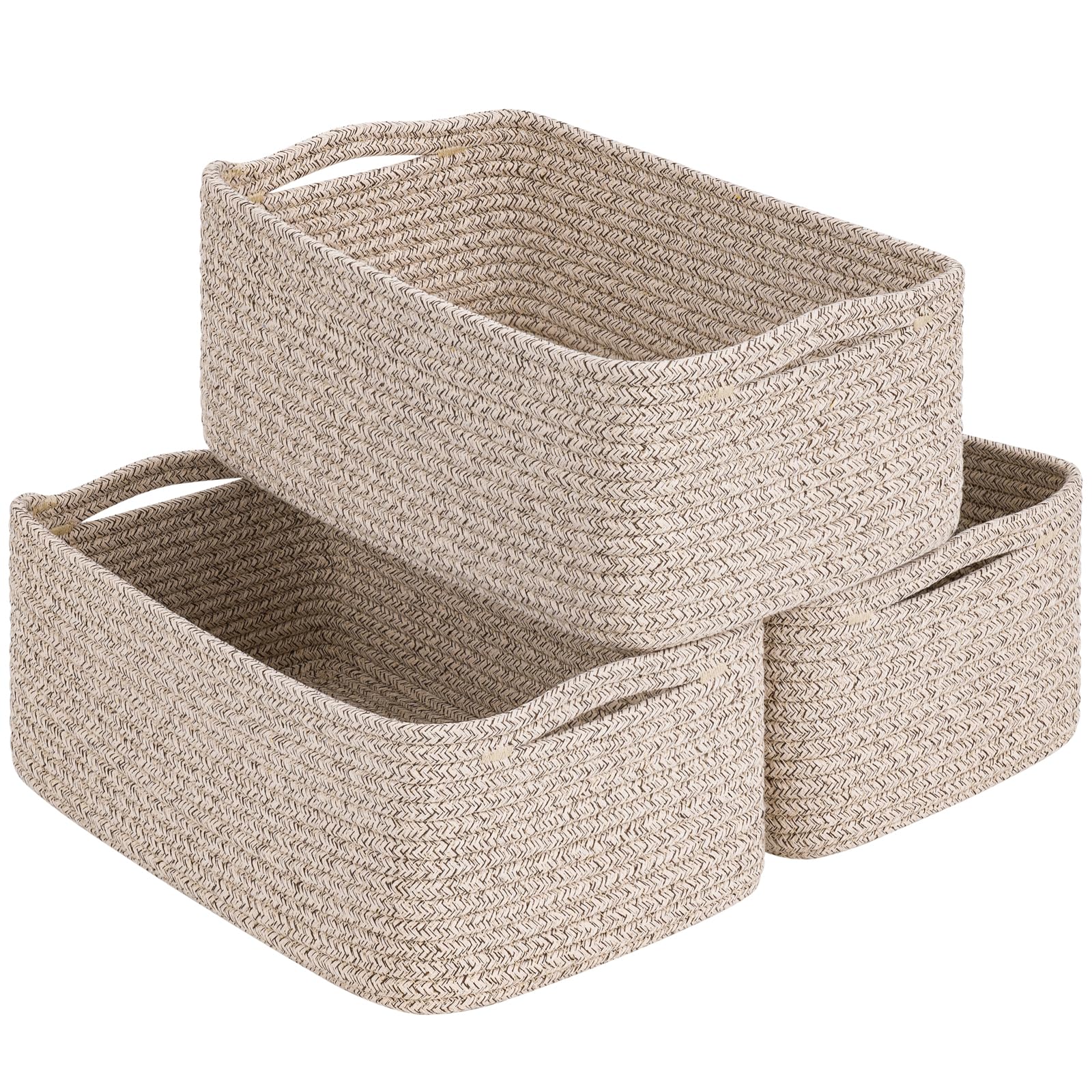 Goodpick storage baskets front view 13x8x5 ideal shelf organization with white and brown finish.