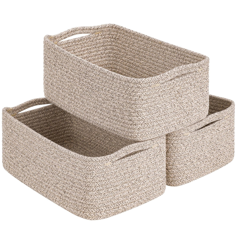 Goodpick storage baskets front view 13x8x5 ideal shelf organization with white and brown finish.