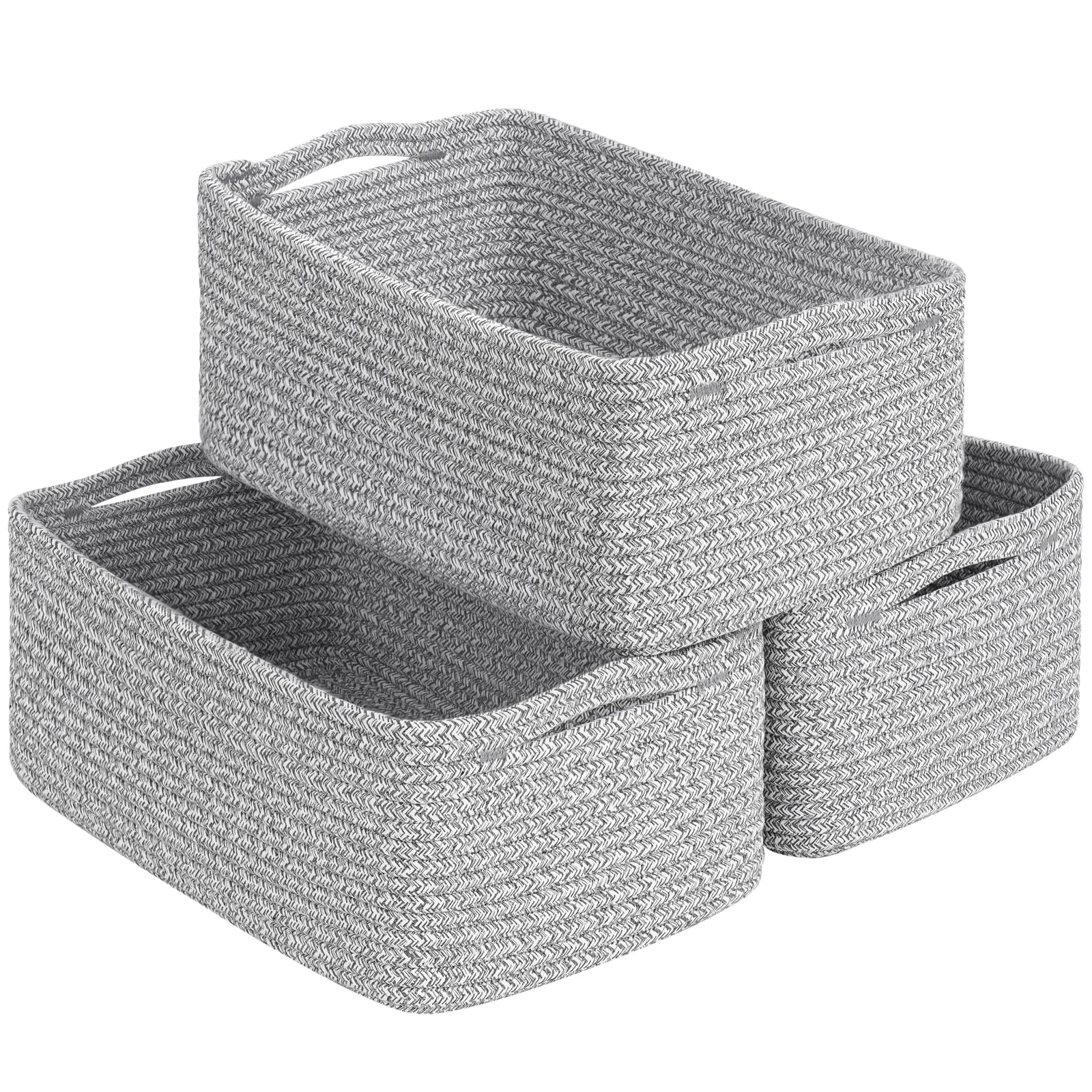 Goodpick 3-pack rectangle baskets with side handles on a shelf for easy organization