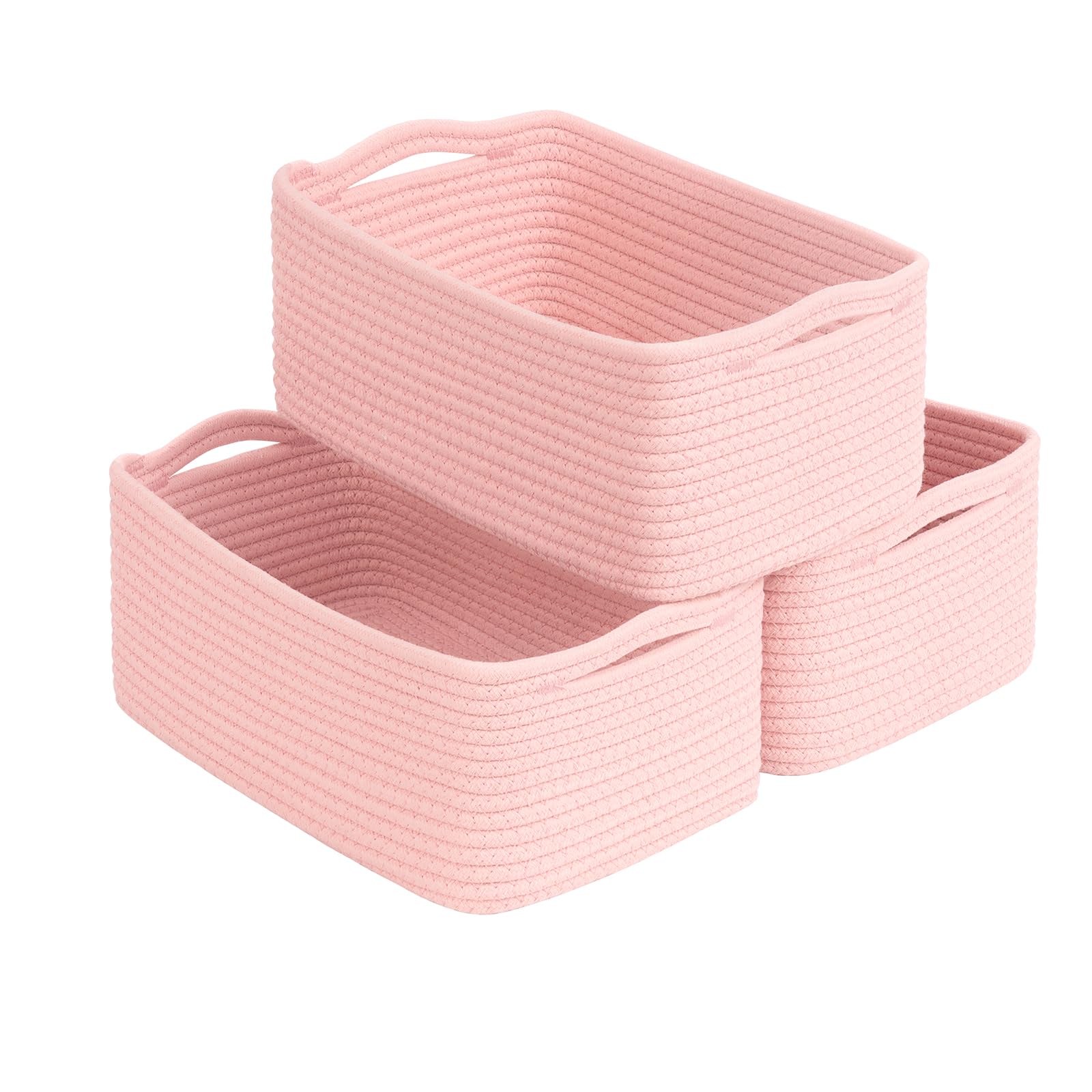 Goodpick storage baskets pink 3-pack for home organization on shelves and desks.