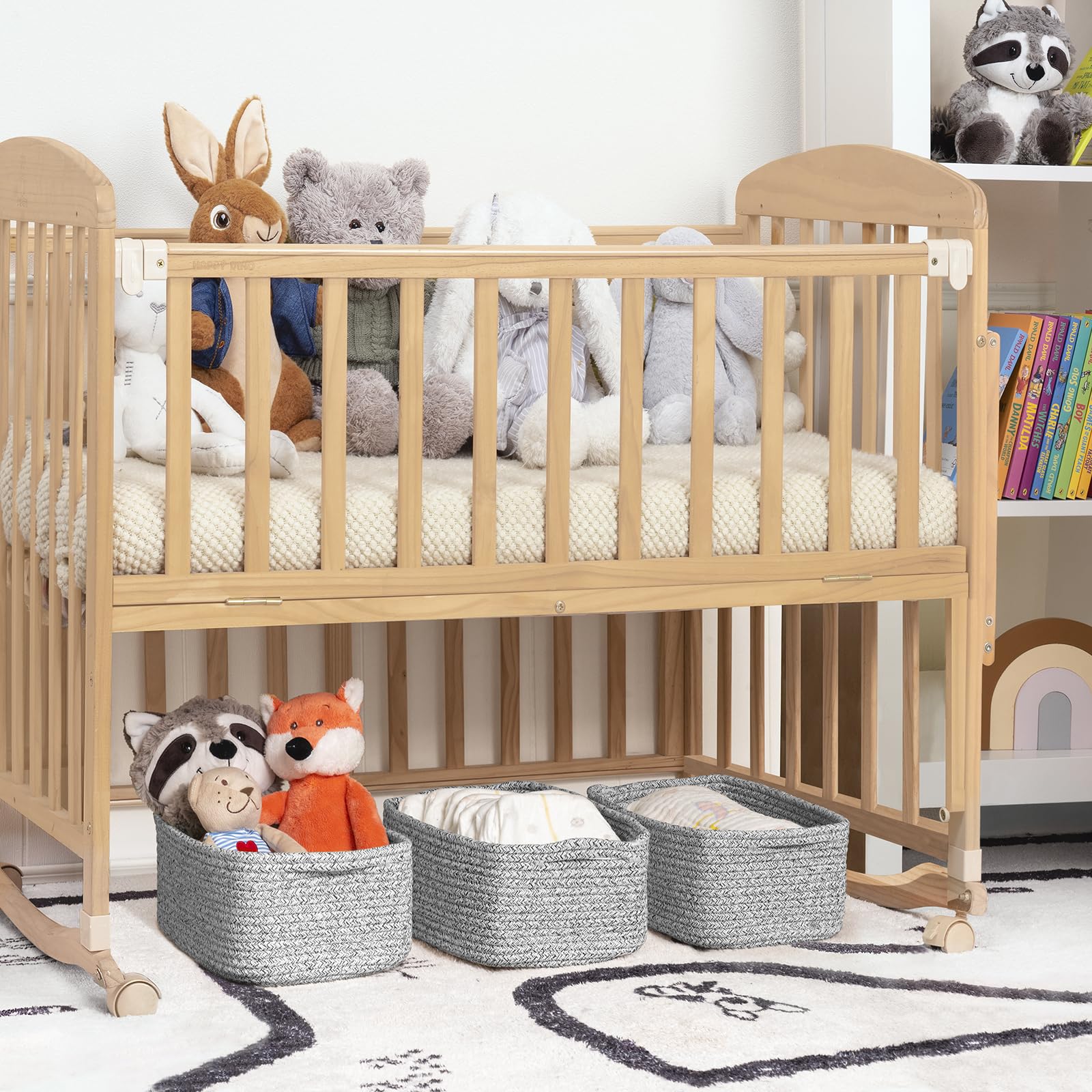 Goodpick nursery storage basket in a playroom demonstrating safe design.