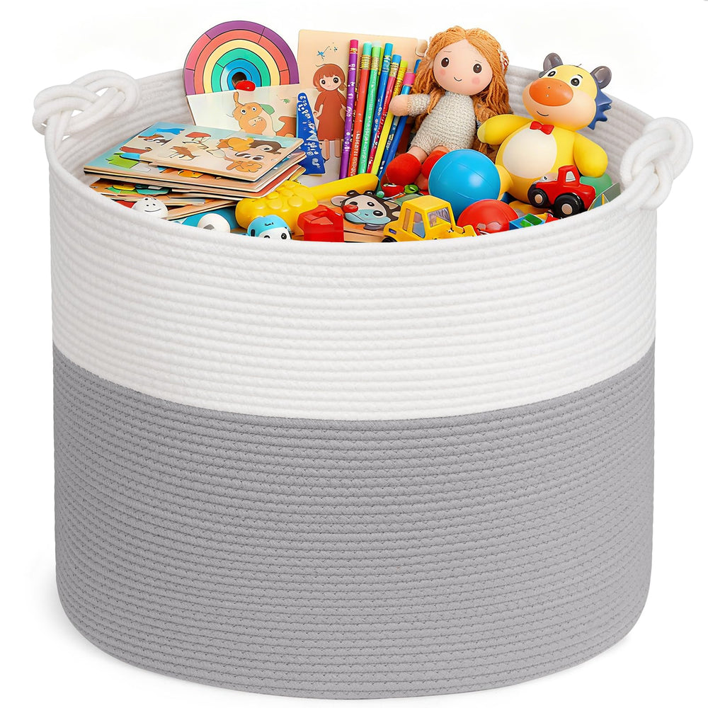 Goodpick toy storage basket grey full view showcases spacious 60L capacity for toys.