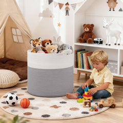 Goodpick toy storage basket grey handle detail emphasizes portability for nursery playtime.