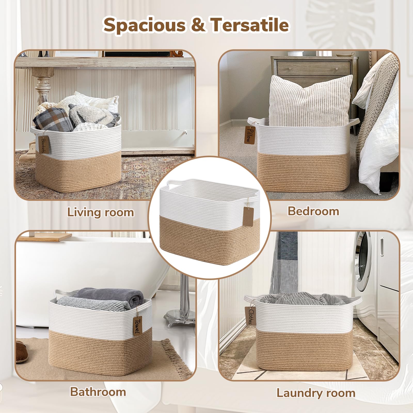 Goodpick versatile woven basket suitable for living room, bedroom, and laundry.