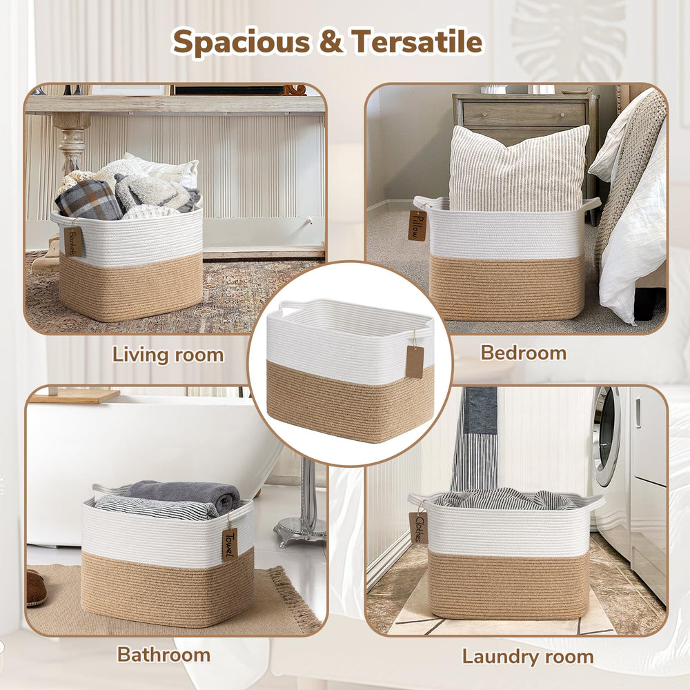 Goodpick versatile woven basket suitable for living room, bedroom, and laundry.