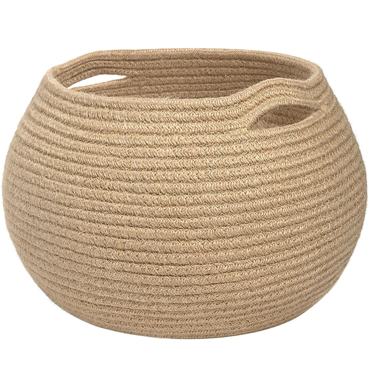 Goodpick wicker round basket close-up showing soft jute texture for tidy spaces.