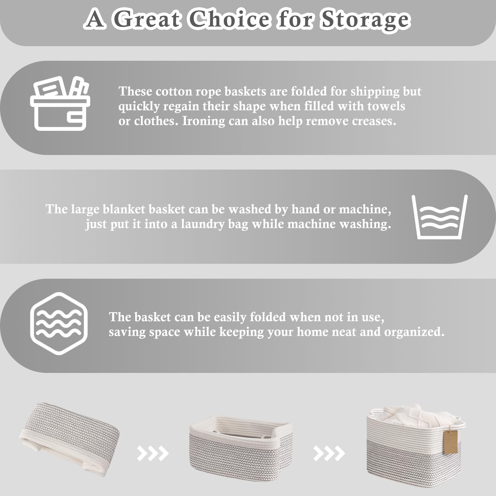 Goodpick Woven Storage Basket folded-to-shape demonstration for transport ease.