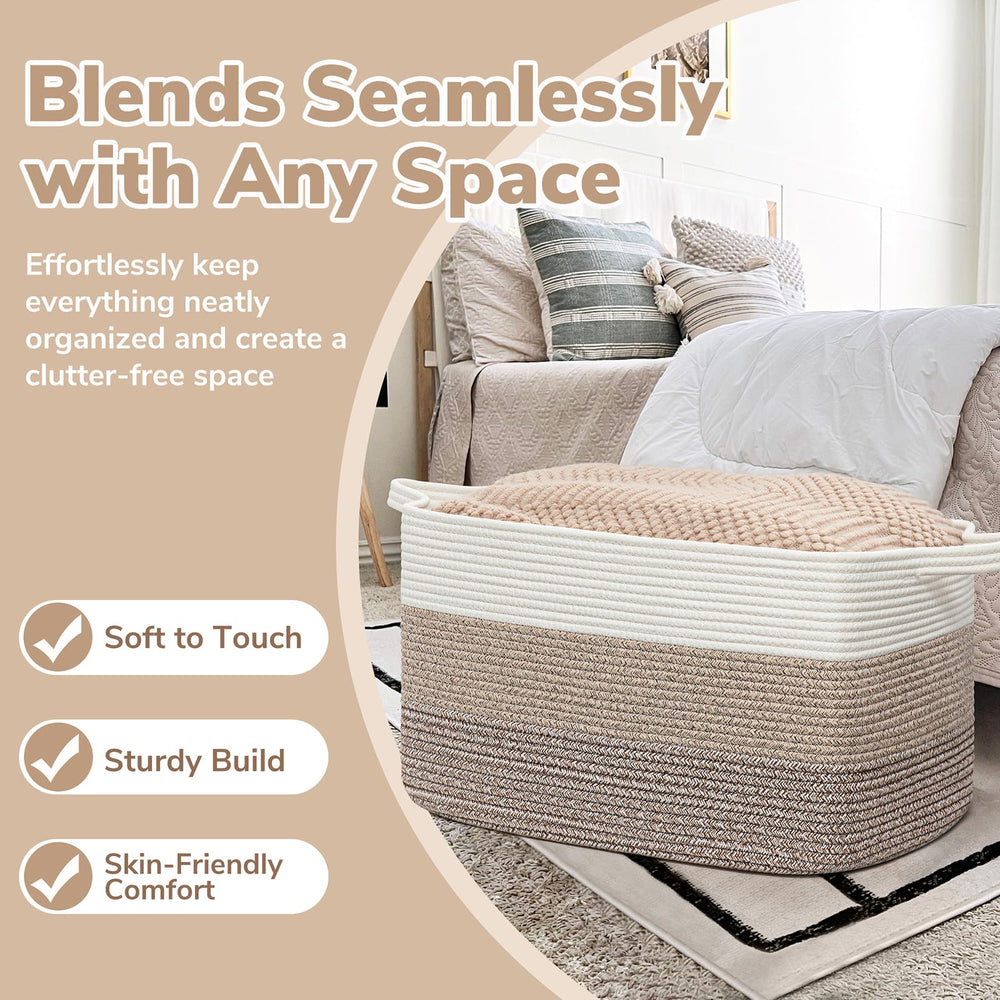 Goodpick woven basket in living room blends with neutral decor