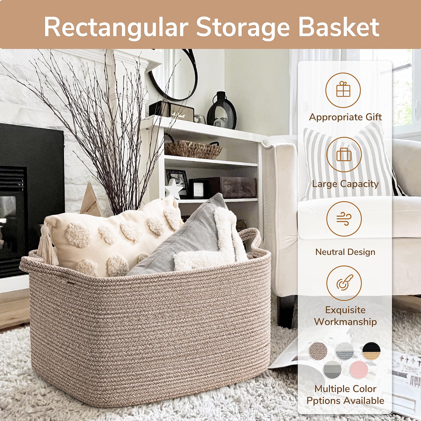 Goodpick woven basket blends with neutral decor for versatile storage