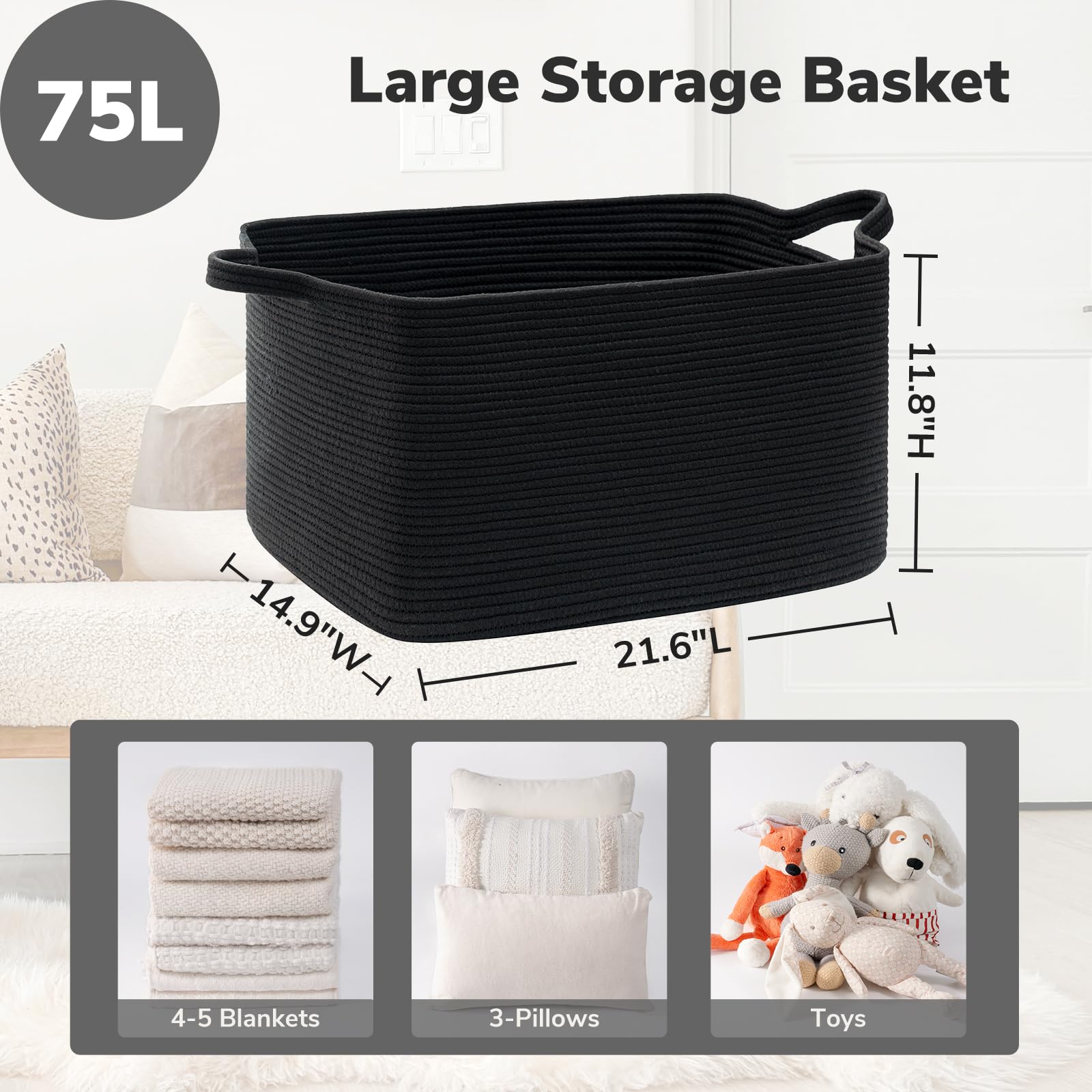 Goodpick woven basket showcases soft cotton rope texture preventing scratches on fabrics
