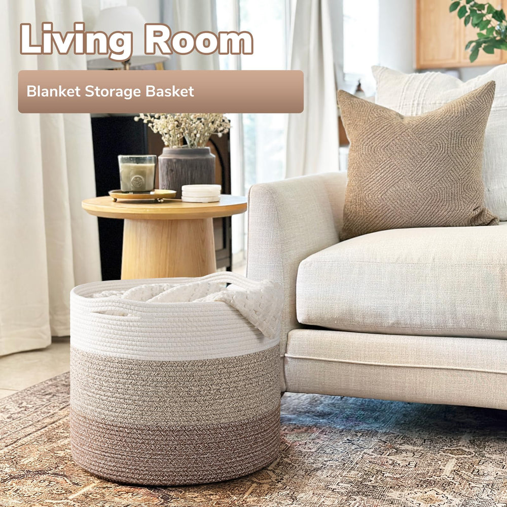 Goodpick woven basket with two handles enables easy room-to-room transport