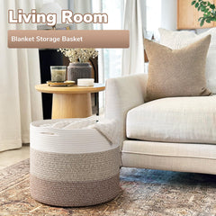 Goodpick woven basket with two handles enables easy room-to-room transport