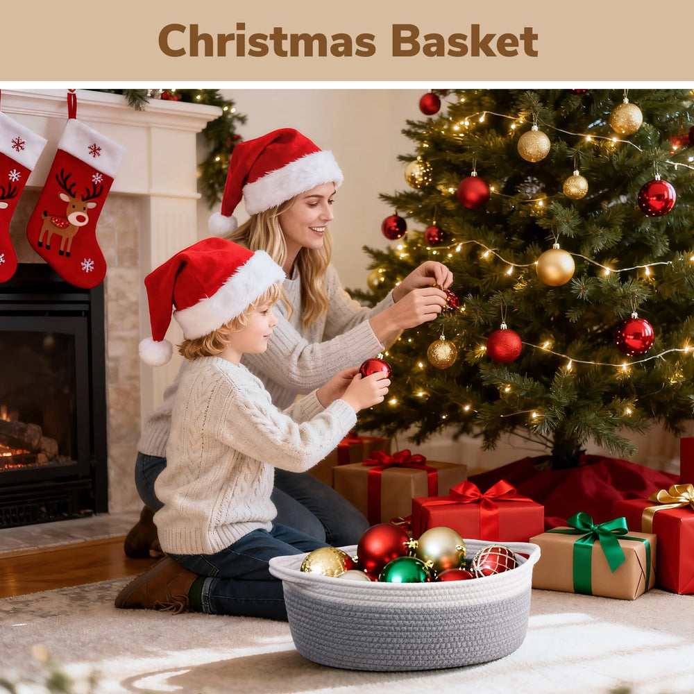 Goodpick woven burr basket storage gray; sturdy handles for easy transport.