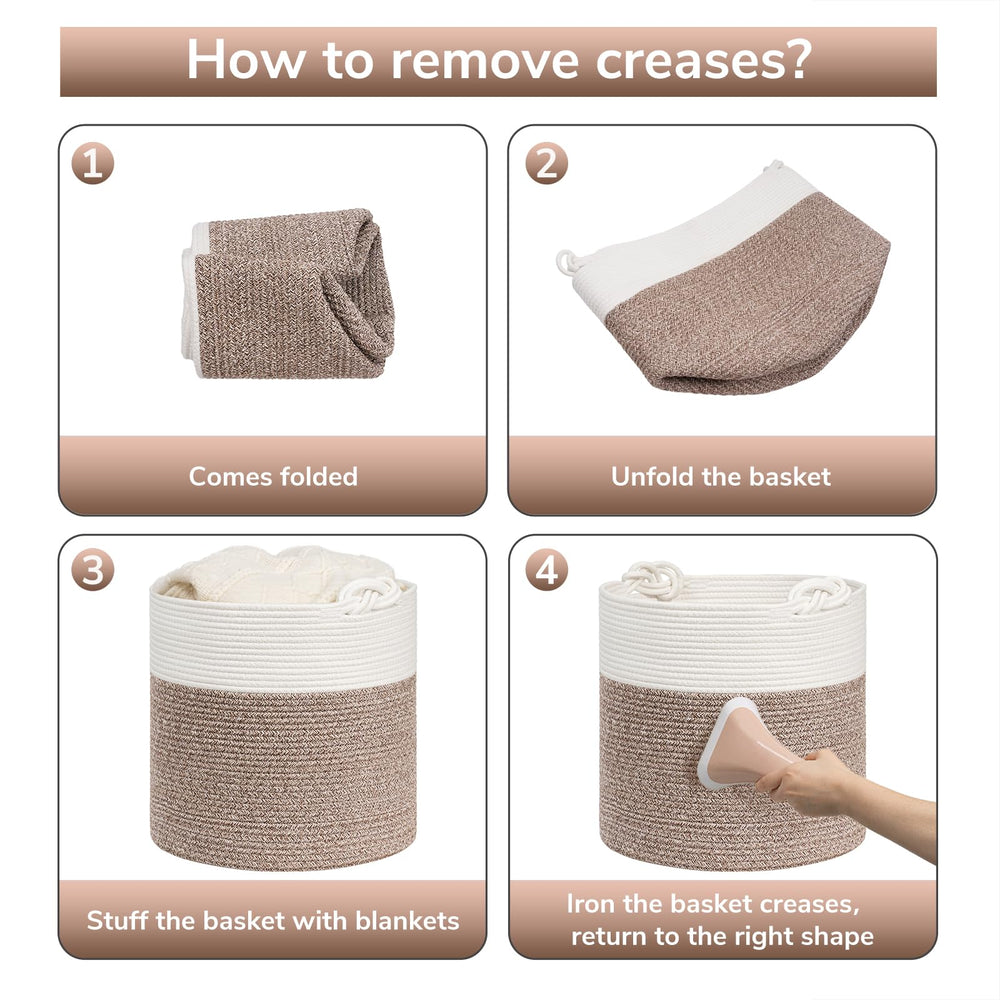 Goodpick brown cotton rope basket blends seamlessly with any decor.