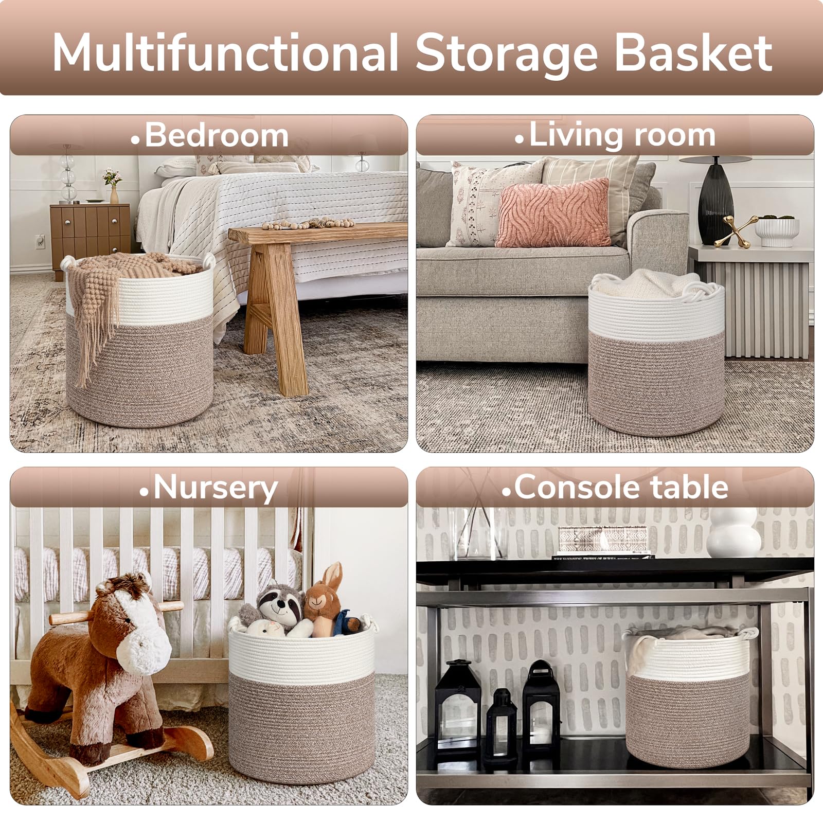 Goodpick basket with knotted handles is portable for room-to-room storage.