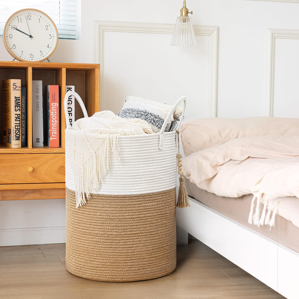 Goodpick woven laundry basket in-room decor shows stylish organization in living spaces