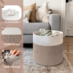Goodpick basket in living room decor demonstrates stylish versatility and neutral tone.
