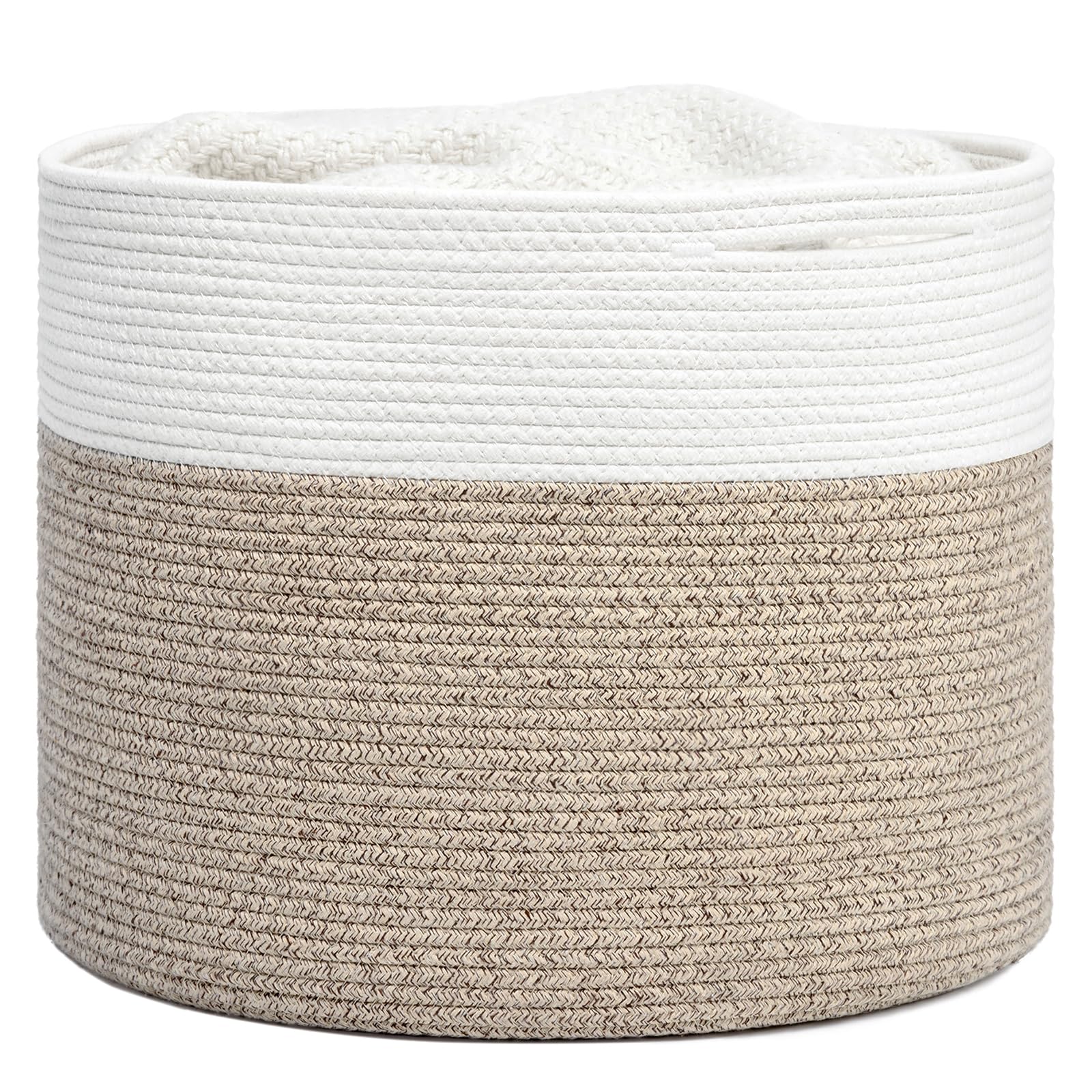 Goodpick woven rope basket side view showing sturdy handles for easy transport.
