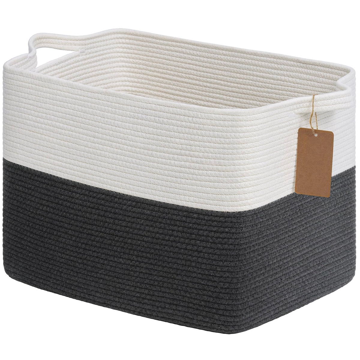 Goodpick woven storage basket 18x14x12 in dark gray with handles for organization.