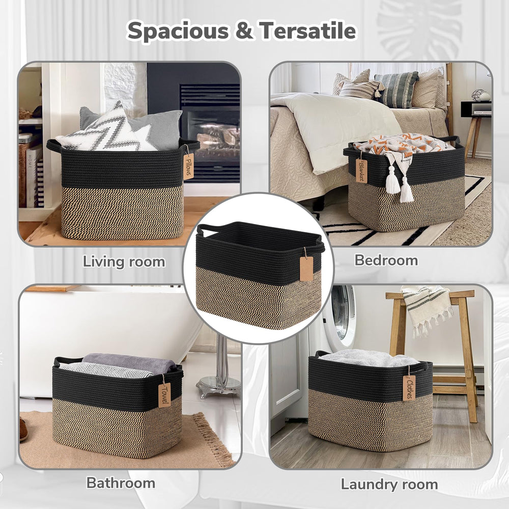 Goodpick woven storage basket for blankets stores throws while adding decor.