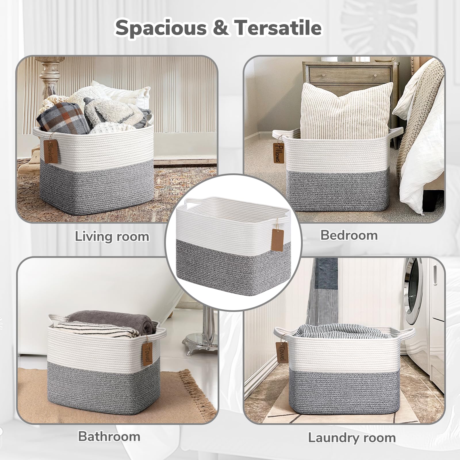 Goodpick Woven Storage Basket holds blankets neatly for warm living room storage.