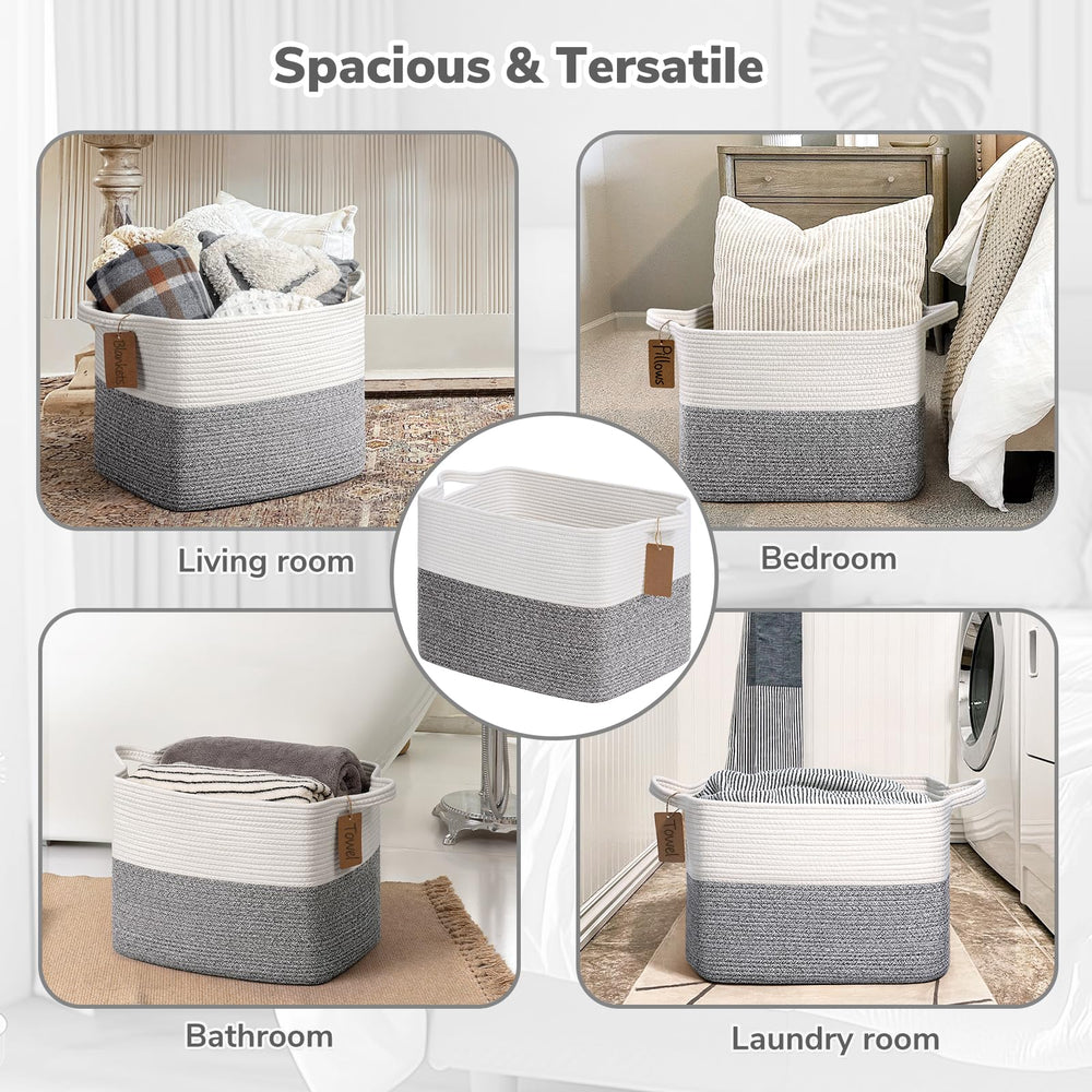Goodpick Woven Storage Basket holds blankets neatly for warm living room storage.