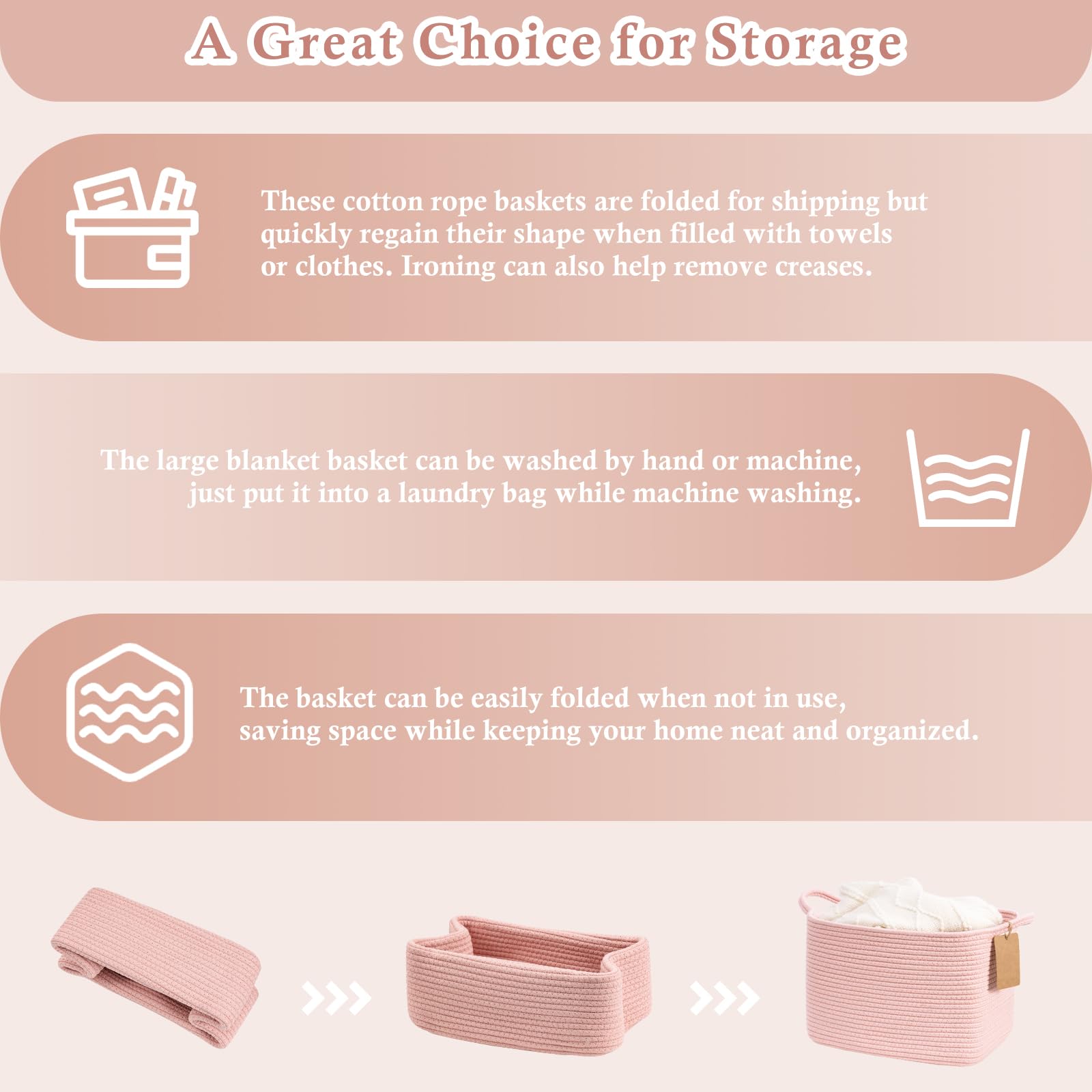 Goodpick woven storage basket folded-shape returns to form after packing, especially with towels.