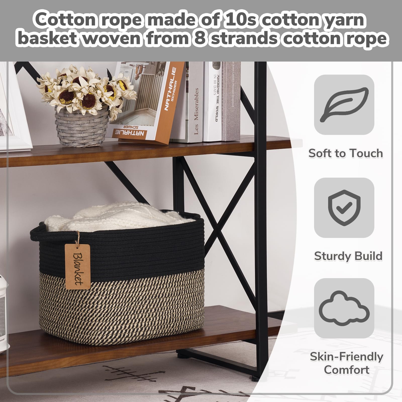 Goodpick Woven Storage Basket folded for transport regains shape when filled