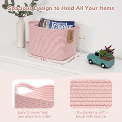 Goodpick woven storage basket handles-closeup features easy-grip handles for effortless lifting from shelves.