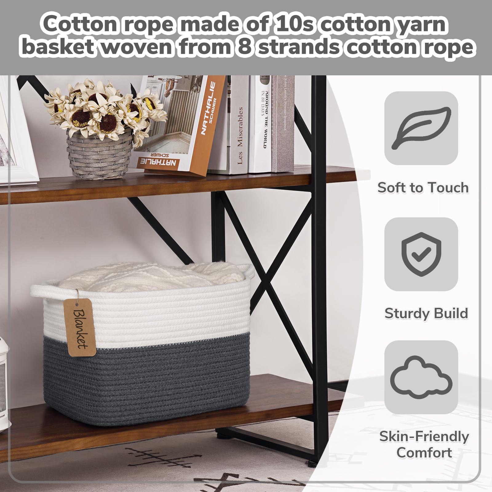 Goodpick woven storage basket in living room supports tidy toy and book organization