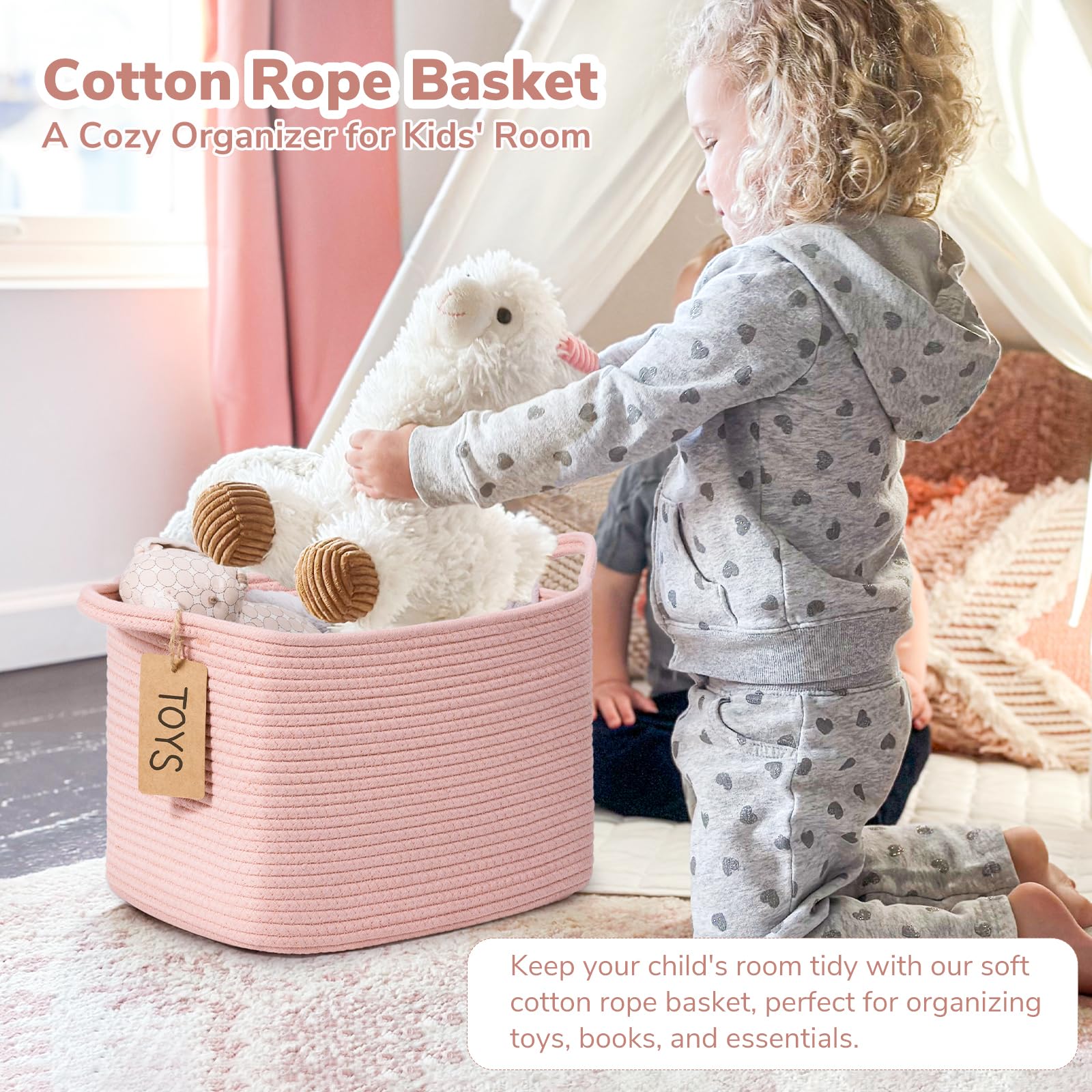 Goodpick woven storage basket label-ready shows clear labeling for quick, organized access.
