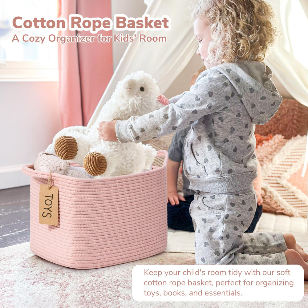 Goodpick woven storage basket label-ready shows clear labeling for quick, organized access.