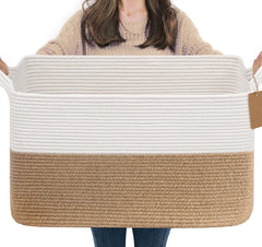 Goodpick woven storage basket with handles for organizing blankets, toys, and laundry.