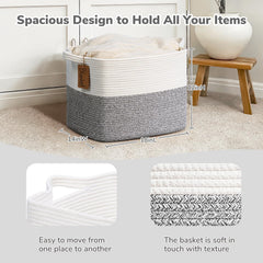 Goodpick Woven Storage Basket placed on living room shelf to tidy decor.