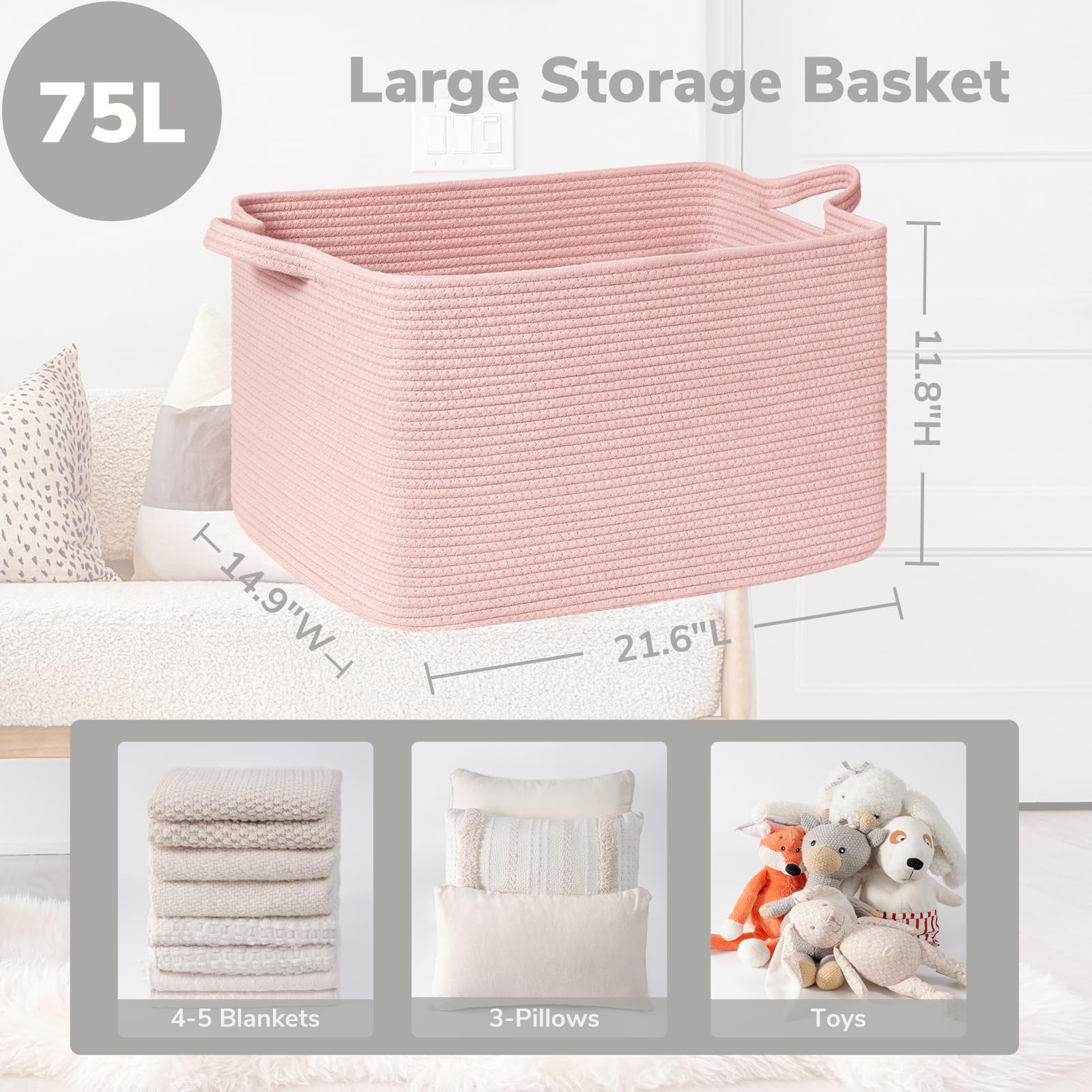 Goodpick woven storage basket for living room keeps toys tidy and stylish.
